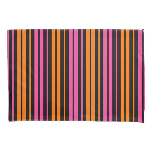 Housse D'oreillers Design bandes verticales orange rose noir   (devant)