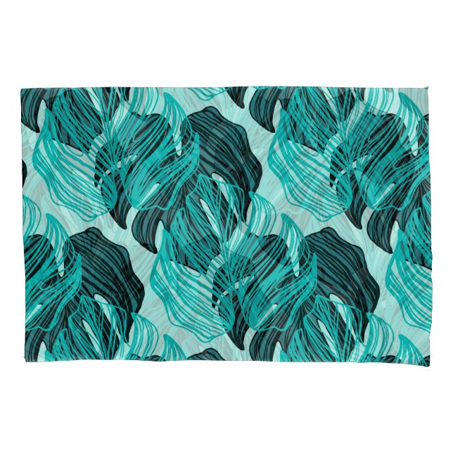Housse D'oreillers Design feuille de palmiers tropicaux vert. (devant)
