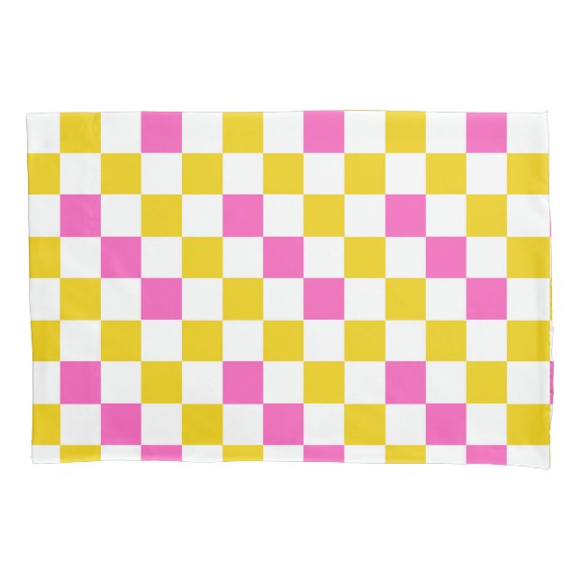 Housse D'oreillers Dessin à carreaux jaune blanc rose (devant)