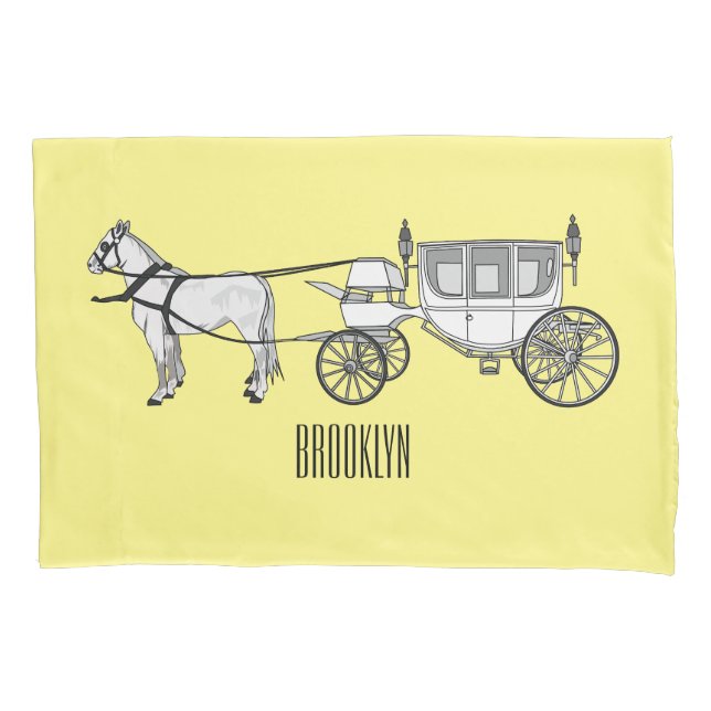 Housse D'oreillers dessin animé mariage cheval & calèche (devant)