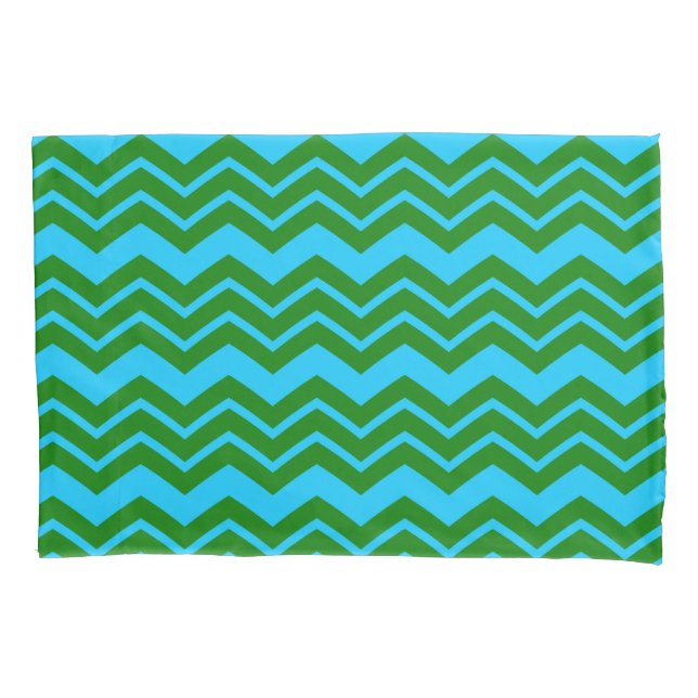 Housse D'oreillers Dessin chevron zigzag bleu vert  (devant)
