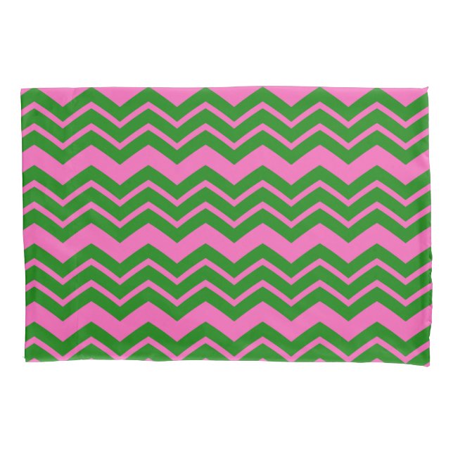 Housse D'oreillers Dessin chevron zigzag vert rose  (devant)