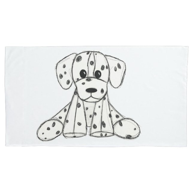Housse D'oreillers Dessin simple de contour de chien en peluche dalma (devant-gauche)