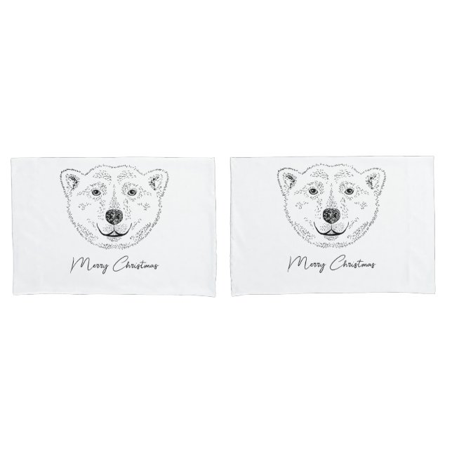 Housse D'oreillers Dessin simple de tête d'ours polaire avec texte (devant-Set)