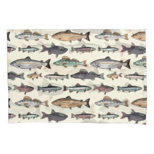 Housse D'oreillers Dessins de poisson vintages, motif sans soudure.