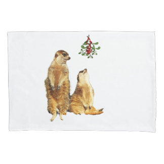 Housse D'oreillers Deux mignons Meerkats sous le mistletoe