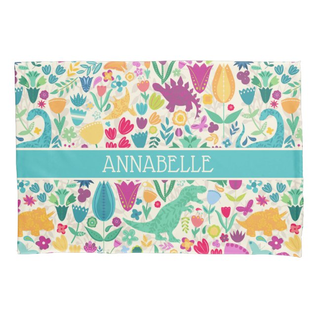 Housse D'oreillers Dinosaure Floral Folk Silhouettes Belles Filles (devant)