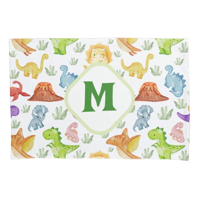 Housse D'oreillers Dinosaure monogramme mignon (devant)