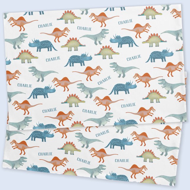 Housse D'oreillers Dinosaure Nom personnalisé (Fun and unique personalized child's name dinosaur pillow case for a kid's room)