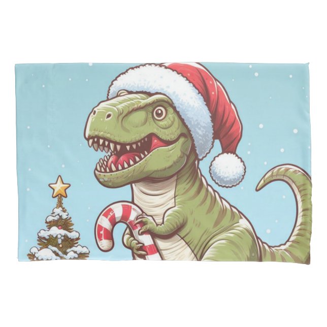 Housse D'oreillers Dinosaure sucre de canne de Noël mignon (devant)