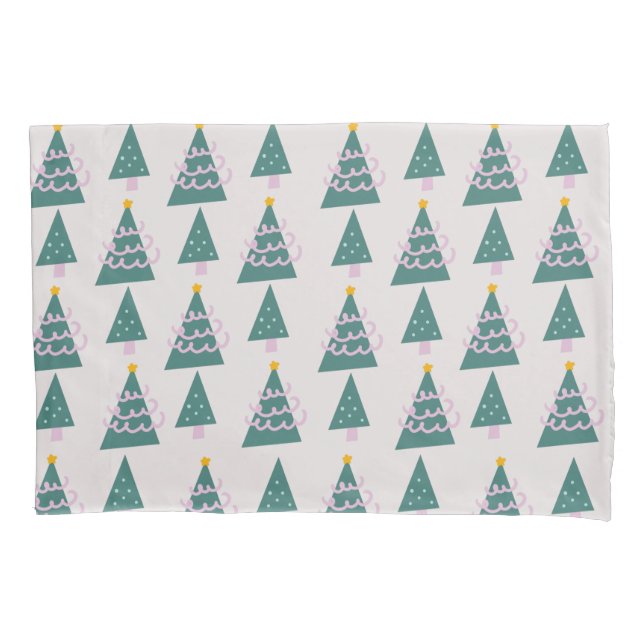 Housse D'oreillers Doodles d'arbres mignons rose vert           (devant)