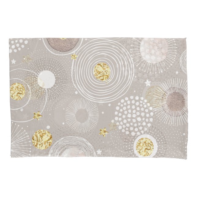 Housse D'oreillers Doodles de Noël : arrière - plan de feuille d'or. (devant)