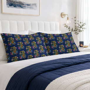 Housse D'oreillers Dragon Japonais Koi Lotus Mythique Asien Bleu