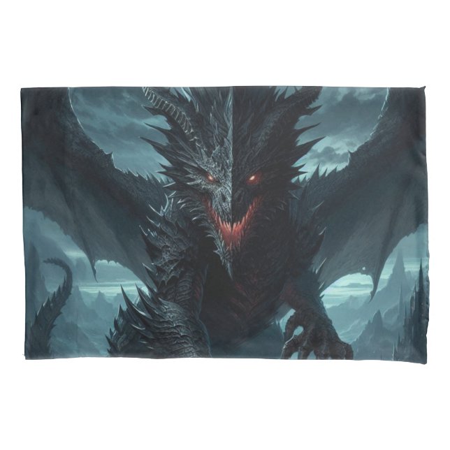 Housse D'oreillers Dragon sombre et médiéval (devant)