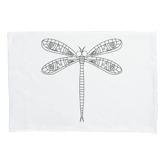 Housse D'oreillers Dragonflies et Lilies Tissu Peinture Pillowcase (devant)
