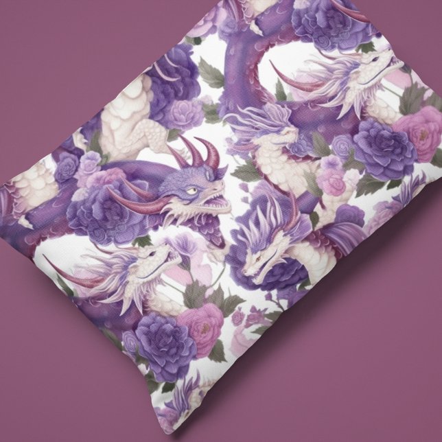 Housse D'oreillers Dragons violets et blancs et Pillowcase Rose (Créateur téléchargé)