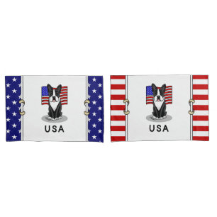 Housse D'oreillers Drapeau américain mignon Boston Terrier - (noir)