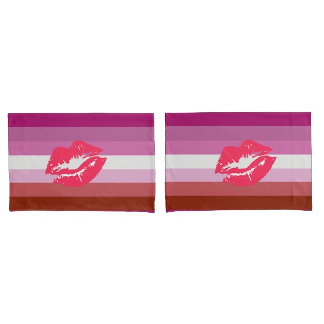 Housse D'oreillers Drapeau de fierté lesbienne au rouge à lèvres (devant-Set)