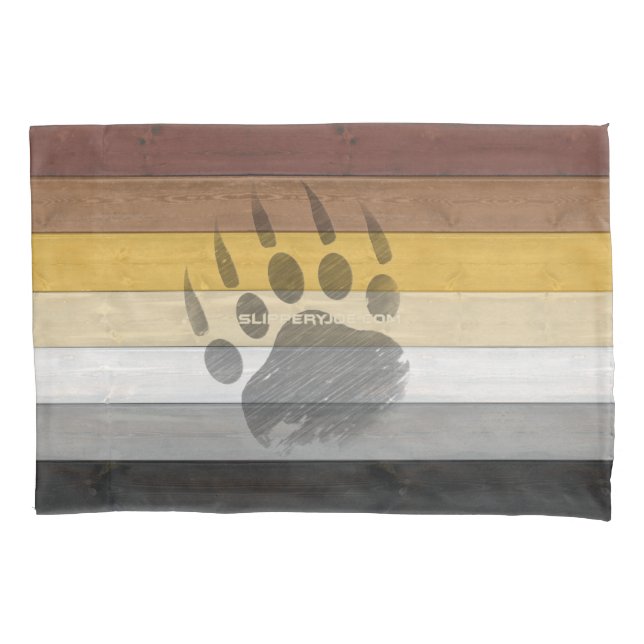Housse D'oreillers Drapeau de la fierté de l'ours de SlipperyJoe text (devant)