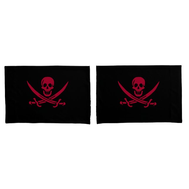 Housse D'oreillers Drapeau pirate de Crâne Rouge et Épées de Calico J (devant-Set)