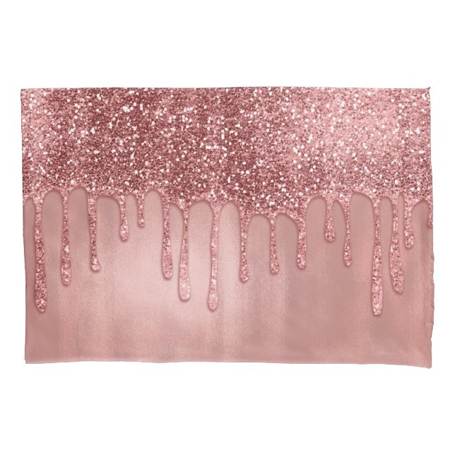 Housse D'oreillers Dripping in Rose Gold Glitter Pretty Pink Drips (devant)