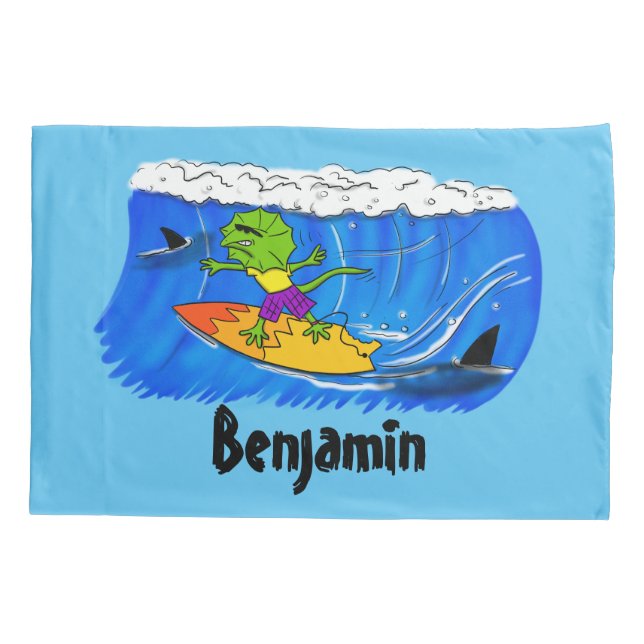 Housse D'oreillers Drôle caricature de surf de lézard au cou (Dos)