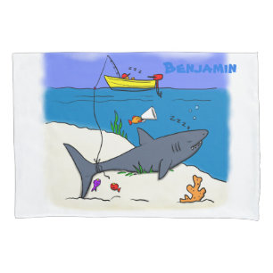 Housse D'oreillers Drôle requin couché et dessin animé de pêche