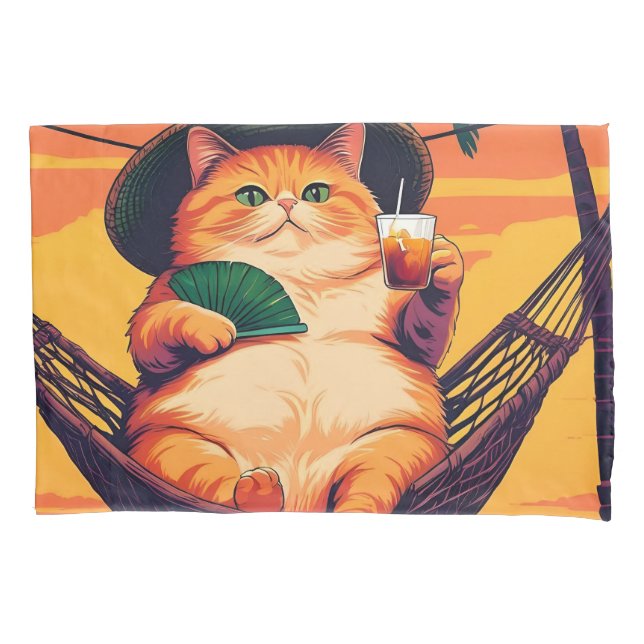Housse D'oreillers Drôle Rétro Vacances de chats d'été (devant)