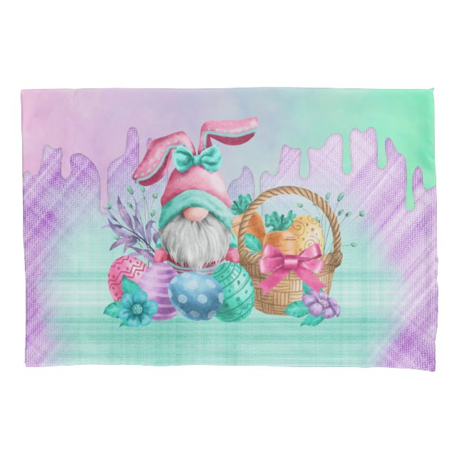 Housse D'oreillers Easter Bunny Gnome With Basket Eggs  (devant)