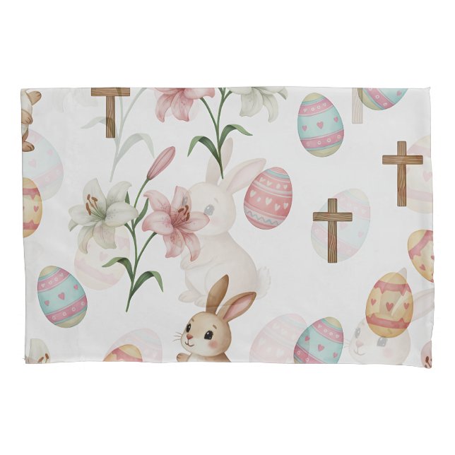 Housse D'oreillers Easter Whimsy – Seamless Bunny & Lily Pattern (devant)