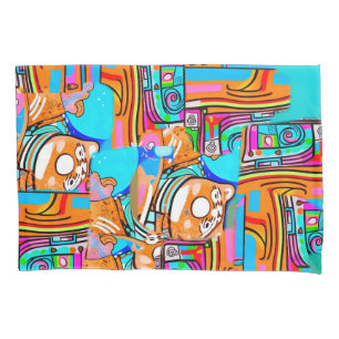 Housse D'oreillers Electric Orange & Cyan Dreams — Abstrait Pop Desig