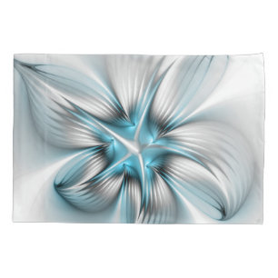 Housse D'oreillers Élégance florale Art fractal bleu abstrait moderne