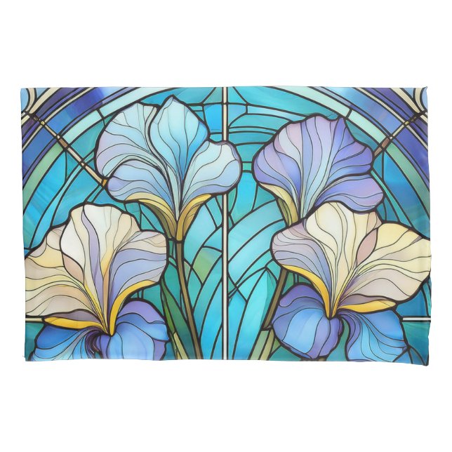 Housse D'oreillers Elégant Art Nouveau Botanique Iris Bleu pourpre (devant)