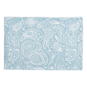 Housse D'oreillers Elégant blanc & Bébé bleu floral Motif Paisley