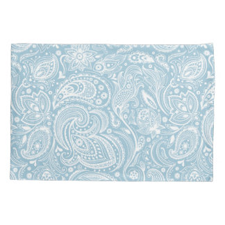 Housse D'oreillers Elégant blanc & Bébé bleu floral Motif Paisley