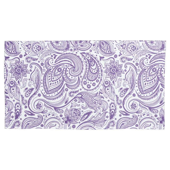 Housse D'oreillers Elégant blanc & violet floral Paisley (devant)