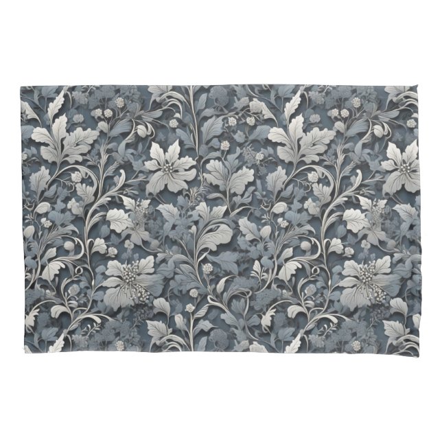 Housse D'oreillers Elégant bleu poussiéreux argent blanc gris gris fl (devant-gauche)