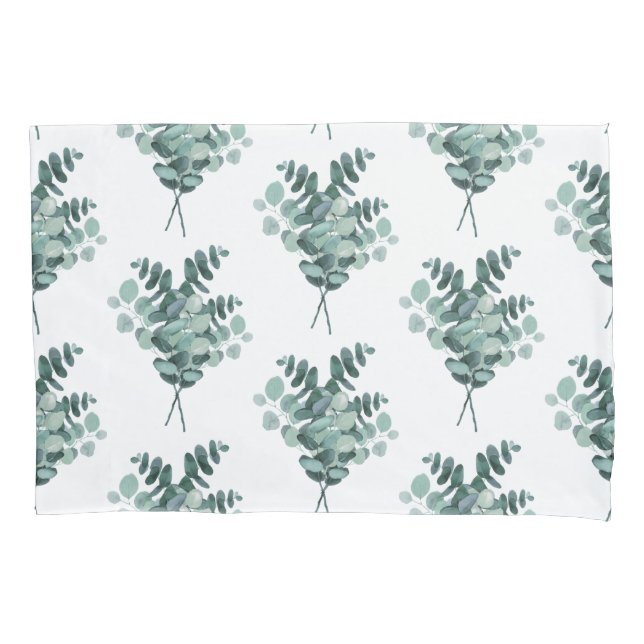 Housse D'oreillers Elégant Eucalyptus Motif Blanc Vert Standard (devant-gauche)