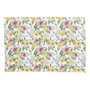 Housse D'oreillers Élégant floral jaune blanc vert pourpre