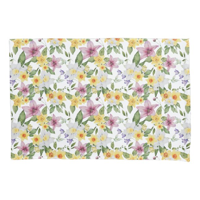 Housse D'oreillers Élégant floral jaune blanc vert pourpre (devant)