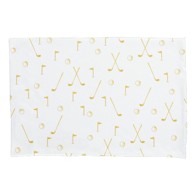 Housse D'oreillers Elégant Gold Motif Golfer Blanc (devant)