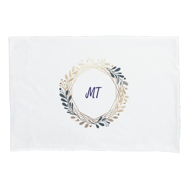 Housse D'oreillers Elégant Monogram Navy et Gold Wreath (devant)
