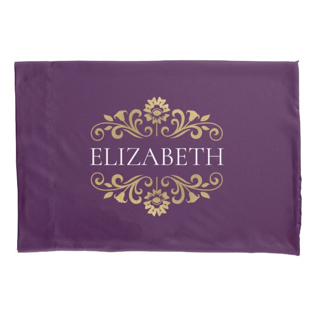 Housse D'oreillers Élégant Monogram Purple Gold Coussin Coque (devant)