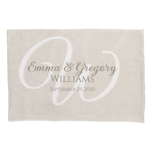 Housse D'oreillers Élégant Monogramme Blanc Lin (devant)