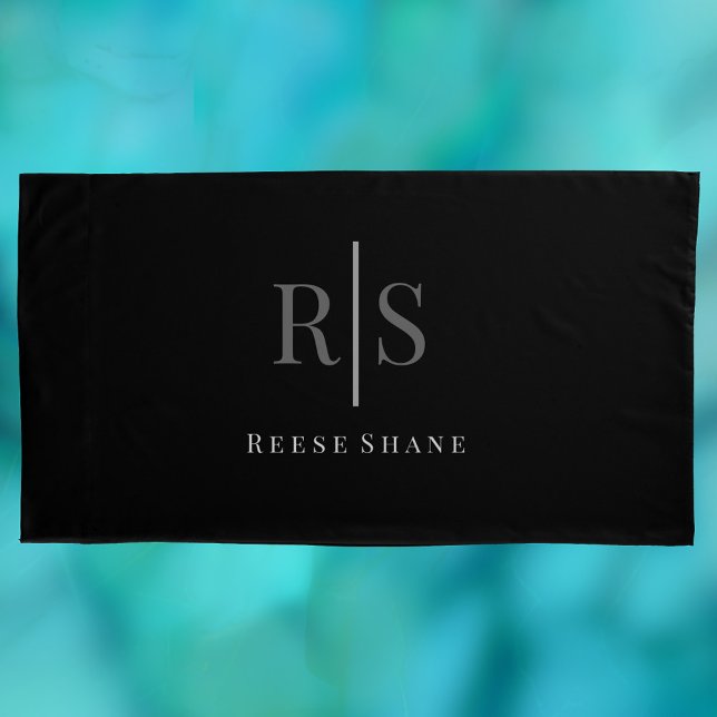 Housse D'oreillers Élégant Monogramme gris & Nom blanc, Noir (Créateur téléchargé)