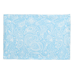 Housse D'oreillers Élégant Motif blanc & bleu floral Paisley