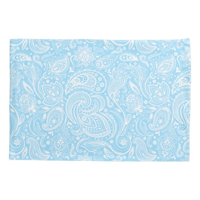 Housse D'oreillers Élégant Motif blanc & bleu floral Paisley (Dos)
