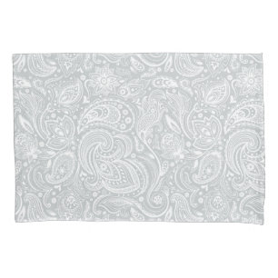 Housse D'oreillers Élégant Motif blanc & gris floral Paisley