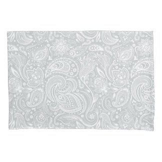 Housse D'oreillers Élégant Motif blanc & gris floral Paisley