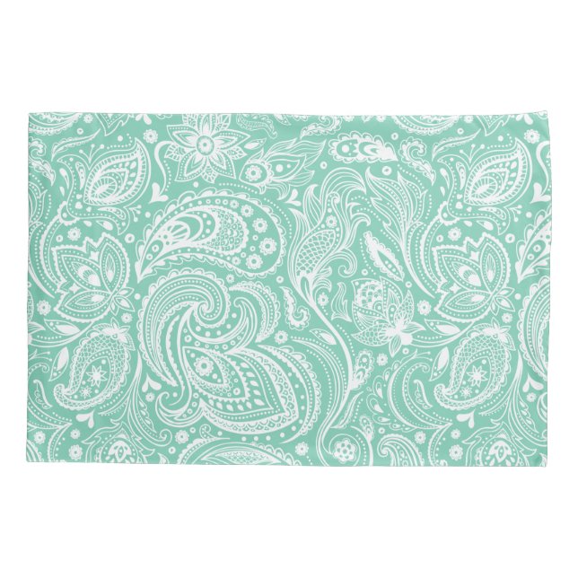 Housse D'oreillers Élégant Motif blanc & Mint Floral Paisley (Dos)